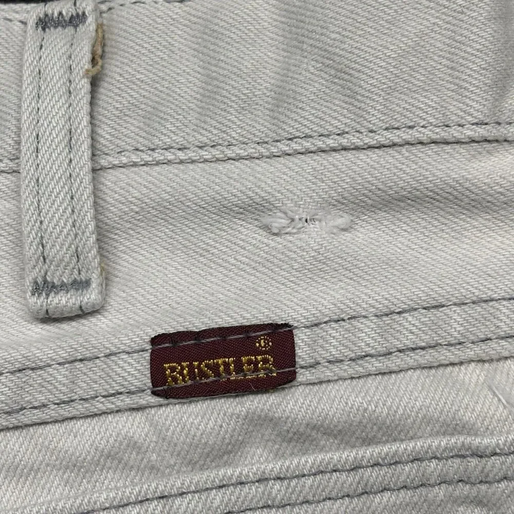 Vintage Rustler Jeans Mens 38x30 White Gray 87621 Straight Leg Denim Made In USA
